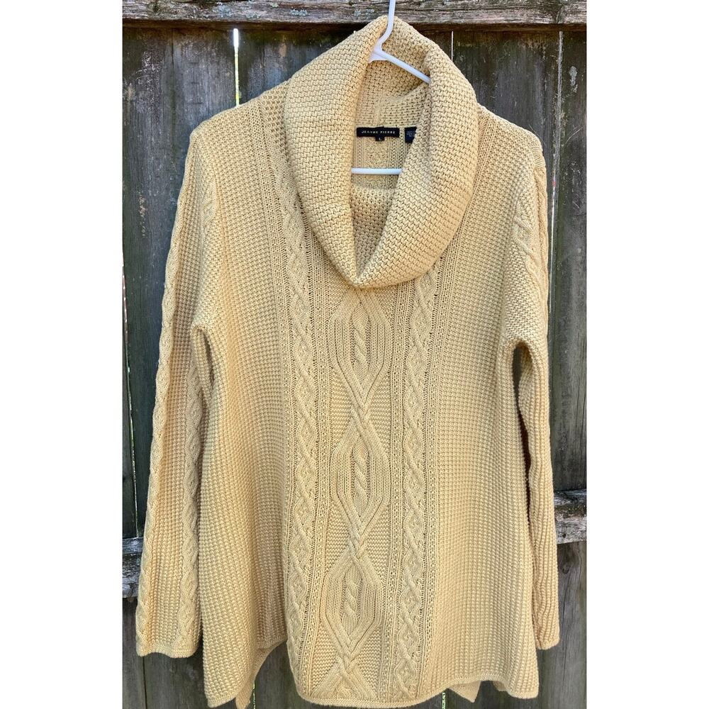 Jeanne Pierre - Cozy Chic Cabin Core Mustard Cowl Neck Cableknit Sweater - L